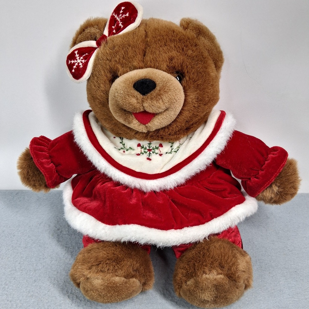 Dan Dee Plush 2004 Christmas Bear Red Velvet Snowflake Dress 14" Holiday Toy
